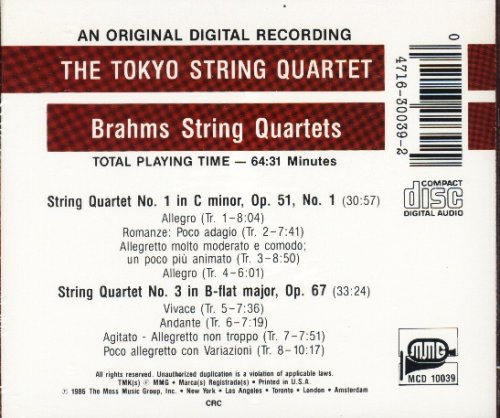 Tokyo String Quartet - Brahms String Quartets No. 1 & 3 (CD)
