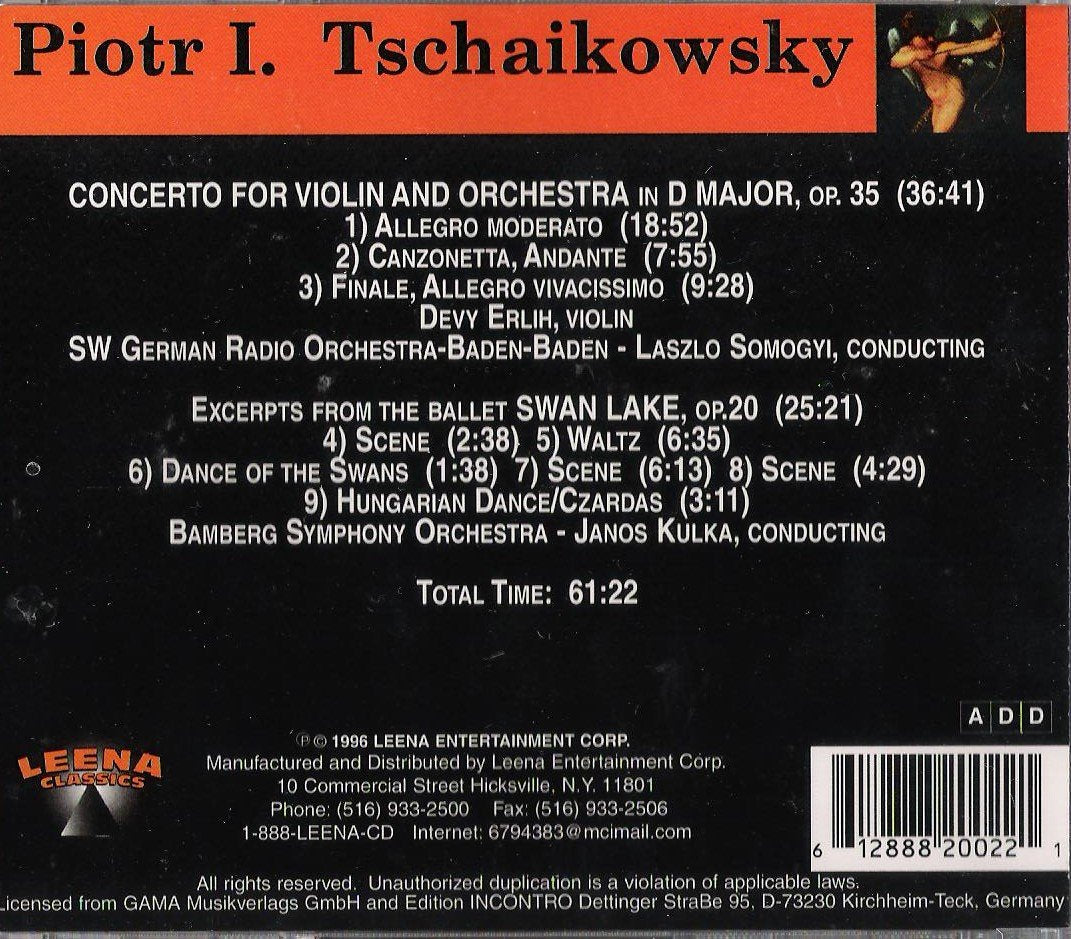 Tschaikowsky: Concerto for Violin and Orchestra / Excerpts from Swan Lake (CD)