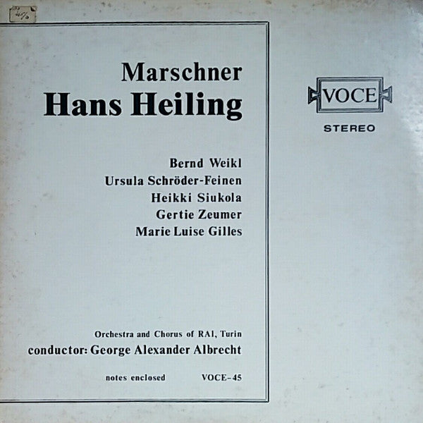 Heinrich Marschner / Bernd Weikl / Ursula Schroder-Feinen / Gertie Zeumer / Marie-Luise Gilles / Heikki Siukola / Orchestra Sinfonica Di Torino Della RAI / Coro Di Torino Della RAI / George Alexander Albrecht - Hans Heiling (CD)